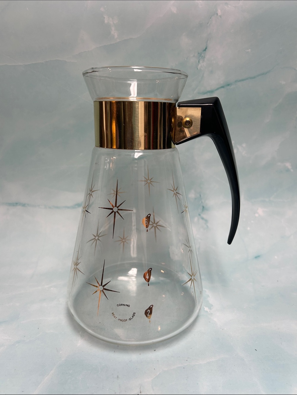 Vintage Pyrex Corning 1960s Atomic Star Burst 6  Cup Coffee Pot Carafe no lid